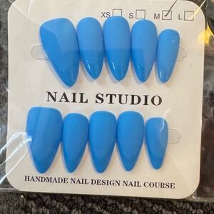 Press On Nails Medium‎ Almond Shape Baby Blue Manicure Nail Studio